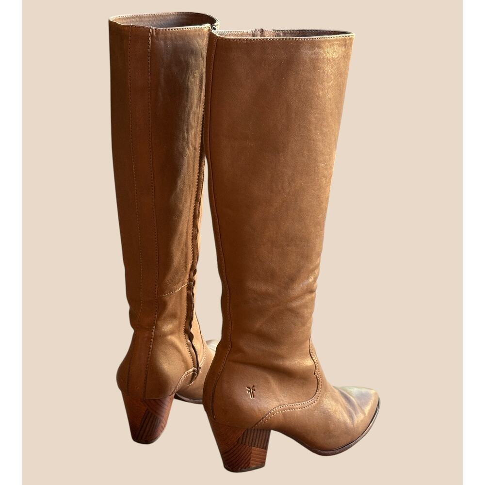 Frye Reed Inside Zip Tall Western Inspired Retro Knee Boots "Patchwork" Heels 7 - Picture 13 of 16